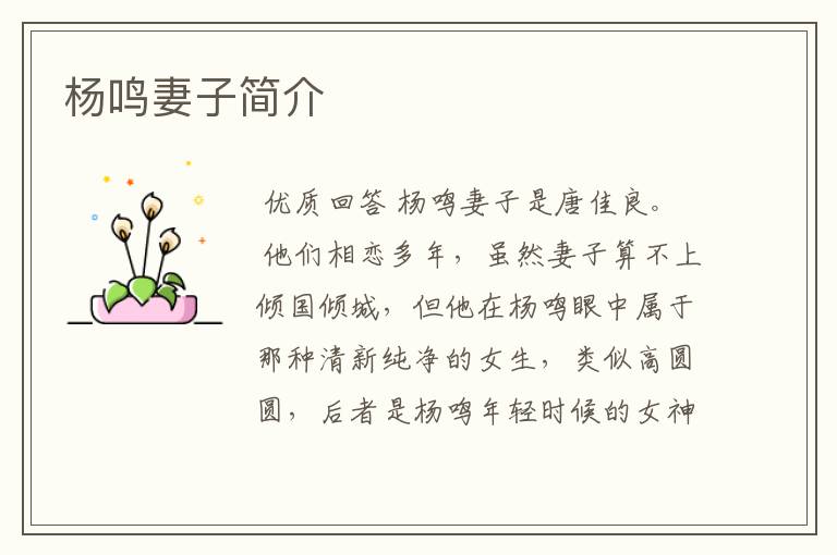 杨鸣妻子简介