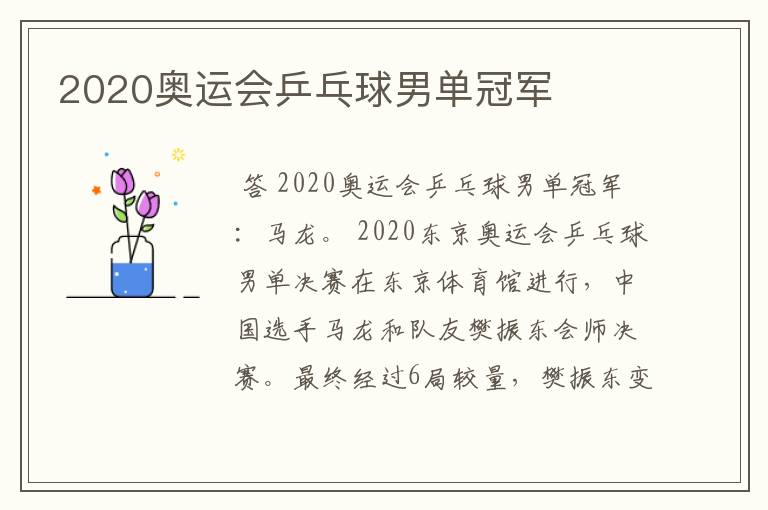2020奥运会乒乓球男单冠军