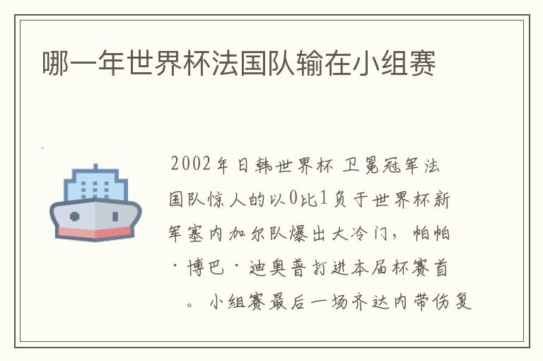 哪一年世界杯法国队输在小组赛