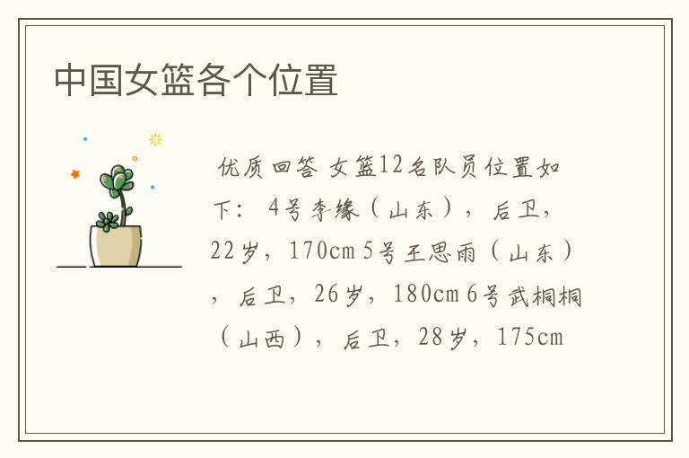 中国女篮各个位置