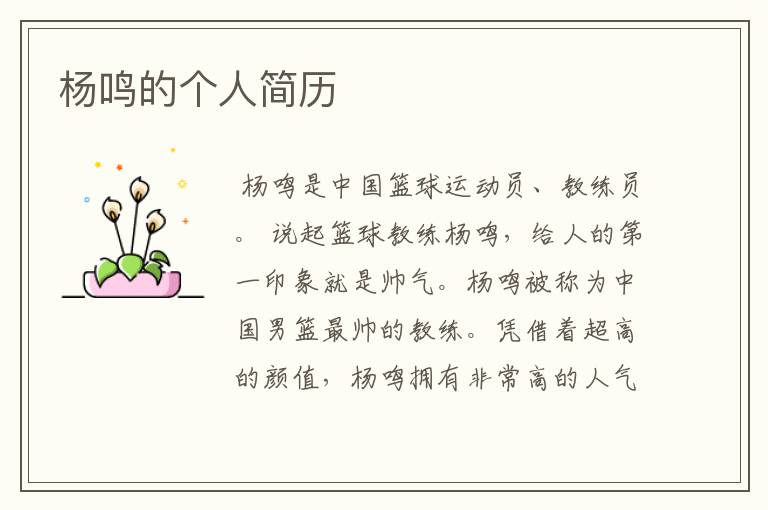 杨鸣的个人简历