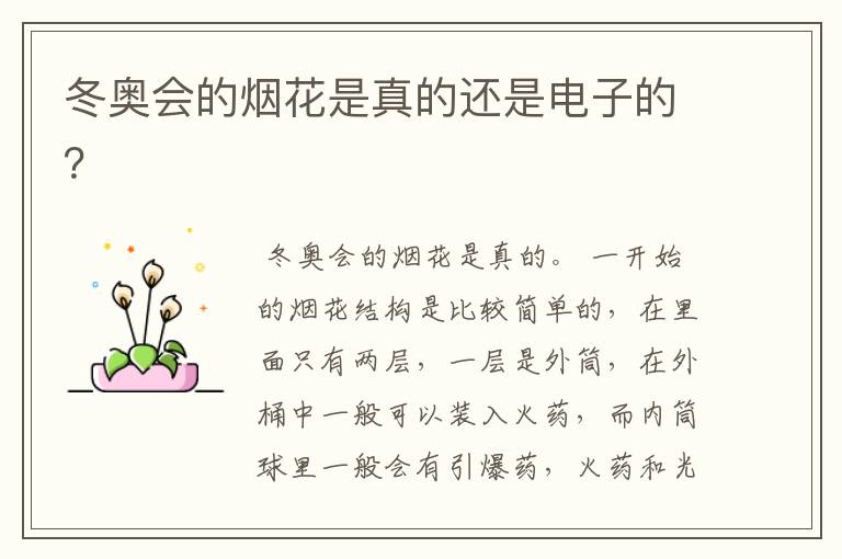 冬奥会的烟花是真的还是电子的?
