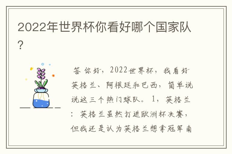 2022年世界杯你看好哪个国家队?