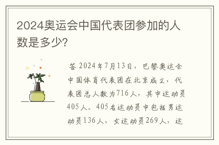 2024奥运会中国代表团参加的人数是多少?