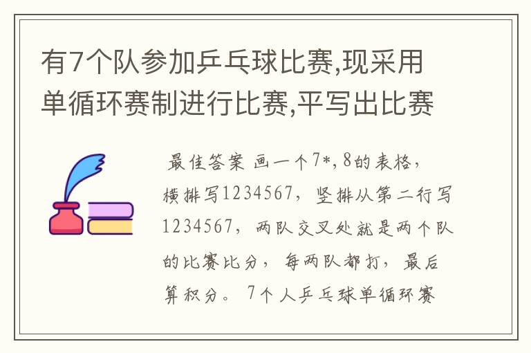 有7个队参加乒乓球比赛,现采用单循环赛制进行比赛,平写出比赛的对阵表
