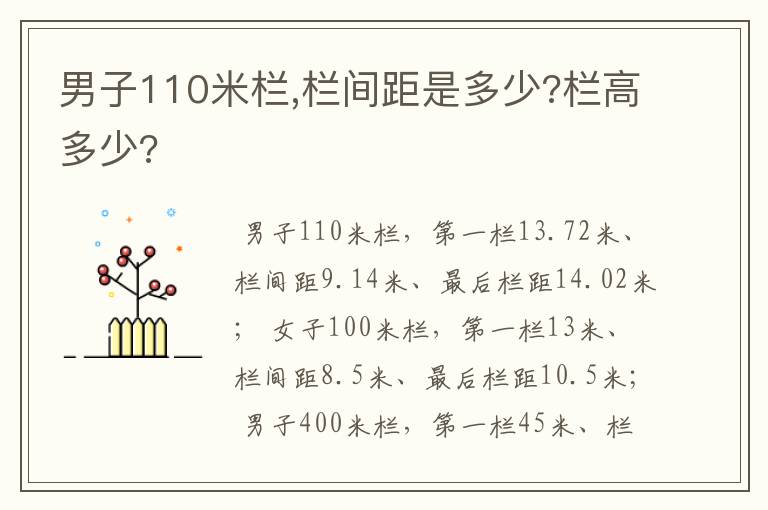 男子110米栏,栏间距是多少?栏高多少?
