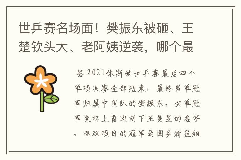 世乒赛名场面!樊振东被砸、王楚钦头大、老阿姨逆袭,哪个最经典