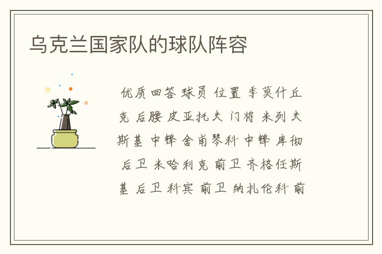乌克兰国家队的球队阵容