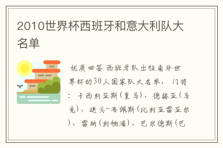 2010世界杯西班牙和意大利队大名单
