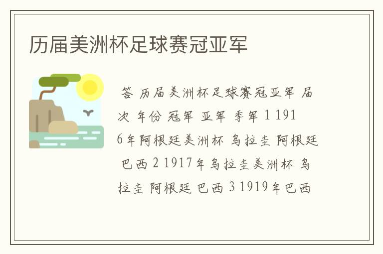 历届美洲杯足球赛冠亚军