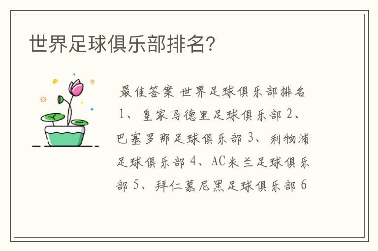 世界足球俱乐部排名?
