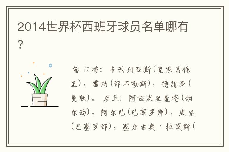 2014世界杯西班牙球员名单哪有?