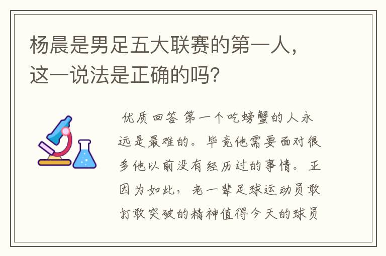 杨晨是男足五大联赛的第一人,这一说法是正确的吗?