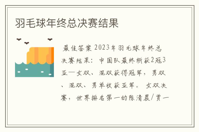羽毛球年终总决赛结果