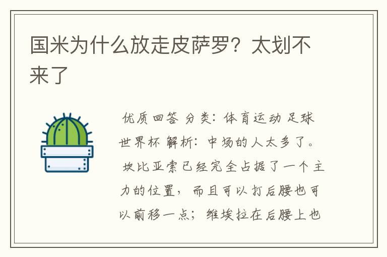 国米为什么放走皮萨罗?太划不来了