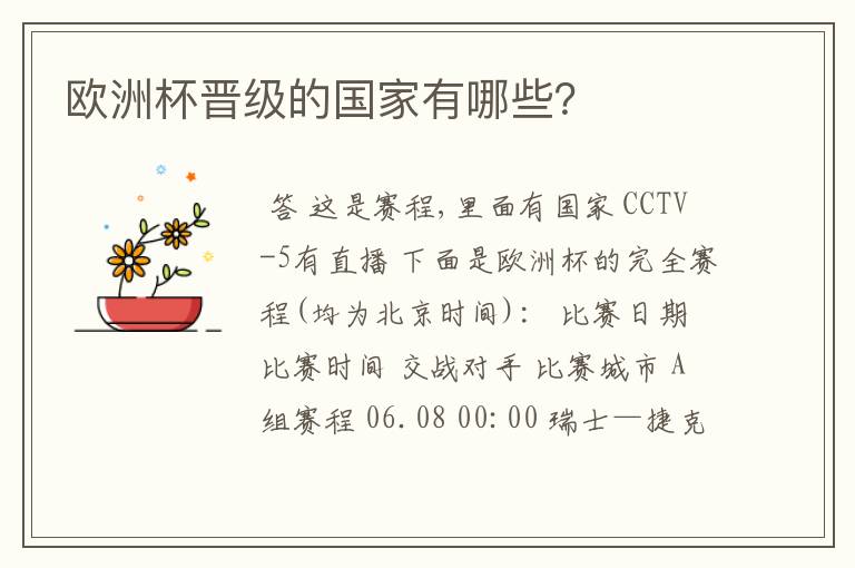 欧洲杯晋级的国家有哪些?