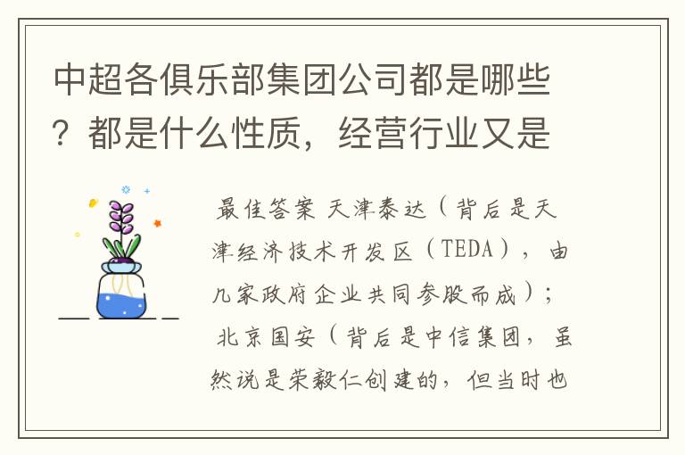 中超各俱乐部集团公司都是哪些?都是什么性质,经营行业又是什么呢?