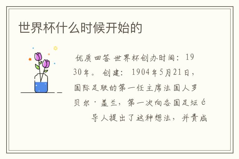 世界杯什么时候开始的