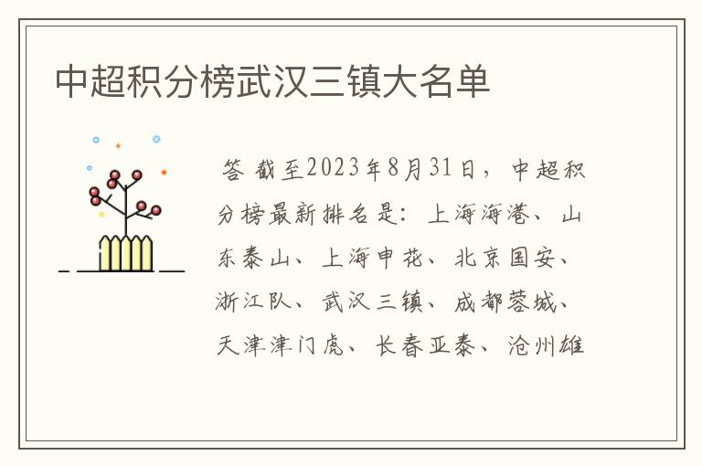 中超积分榜武汉三镇大名单