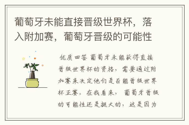 葡萄牙未能直接晋级世界杯,落入附加赛,葡萄牙晋级的可能性有多大?