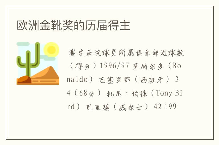 欧洲金靴奖的历届得主