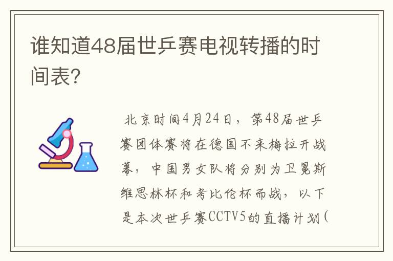谁知道48届世乒赛电视转播的时间表?