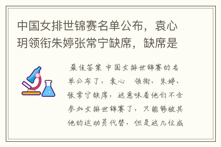 中国女排世锦赛名单公布,袁心玥领衔朱婷张常宁缺席,缺席是什么?