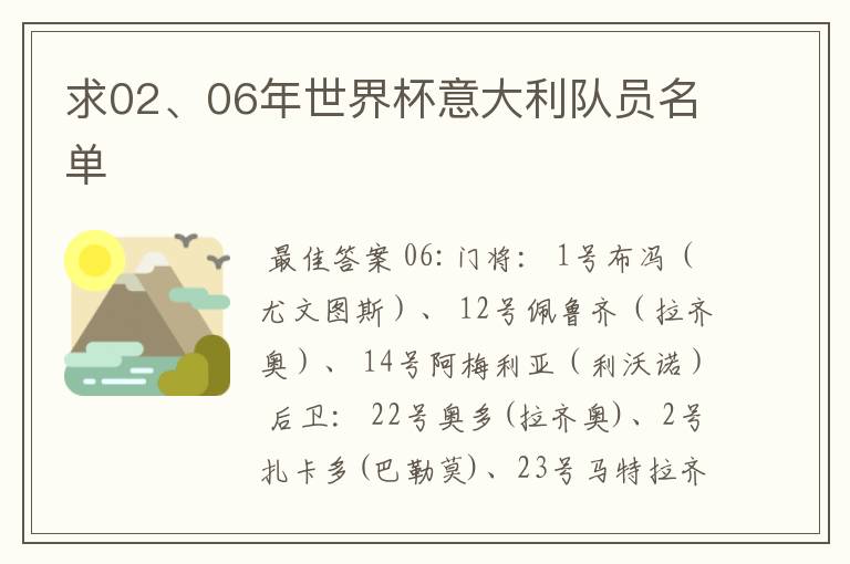 求02、06年世界杯意大利队员名单