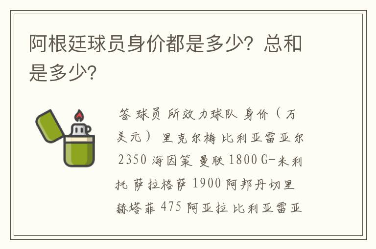 阿根廷球员身价都是多少?总和是多少?