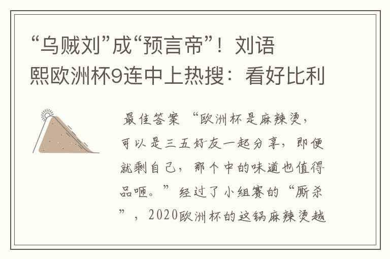 “乌贼刘”成“预言帝”!刘语熙欧洲杯9连中上热搜:看好比利时