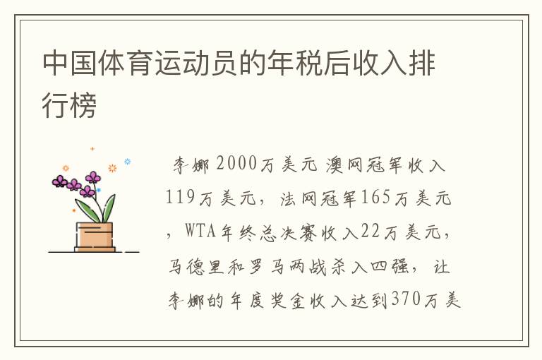 中国体育运动员的年税后收入排行榜