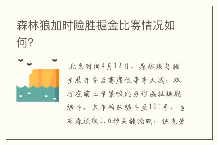 森林狼加时险胜掘金比赛情况如何?