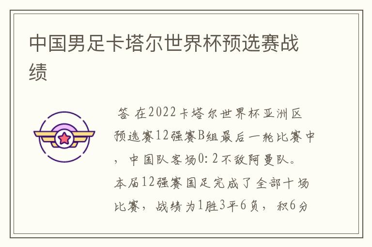 中国男足卡塔尔世界杯预选赛战绩