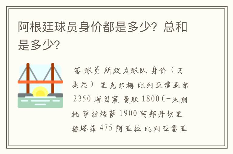 阿根廷球员身价都是多少?总和是多少?