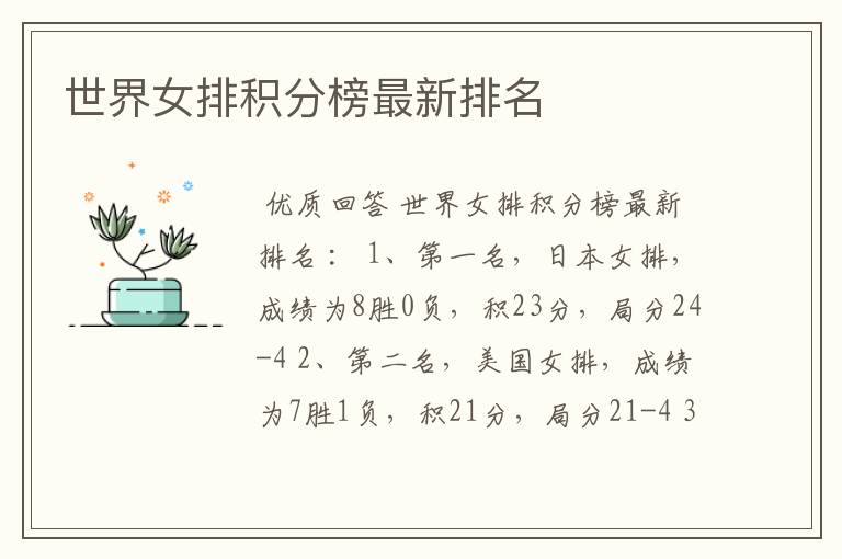 世界女排积分榜最新排名