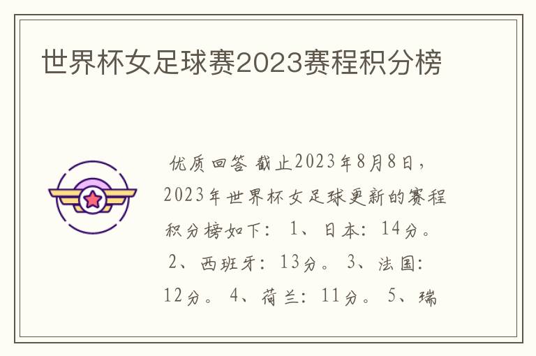 世界杯女足球赛2023赛程积分榜