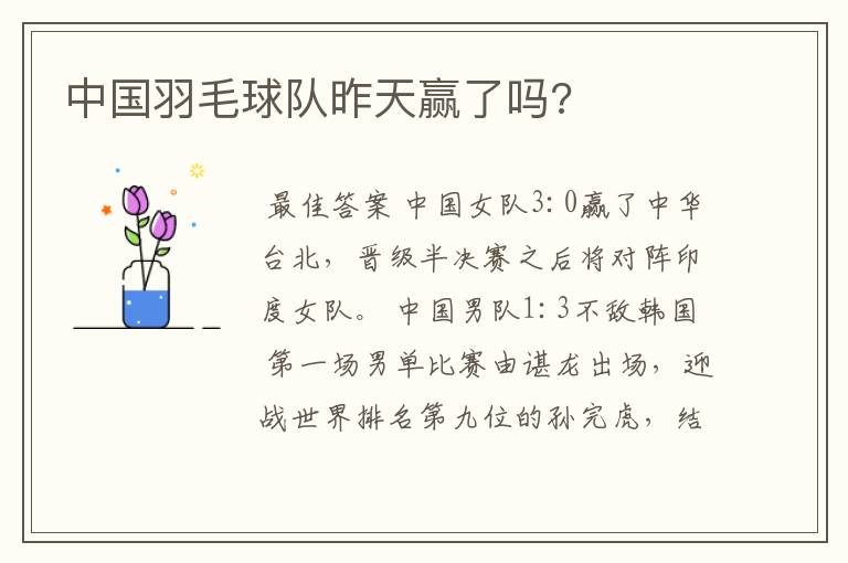 中国羽毛球队昨天赢了吗?