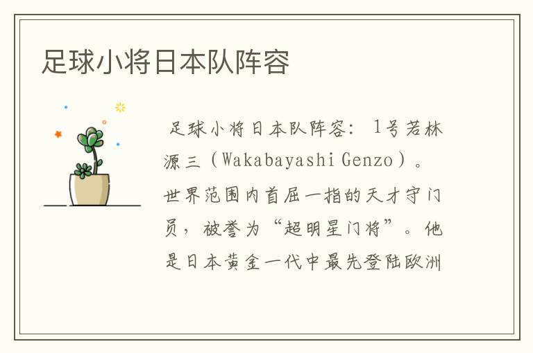 足球小将日本队阵容