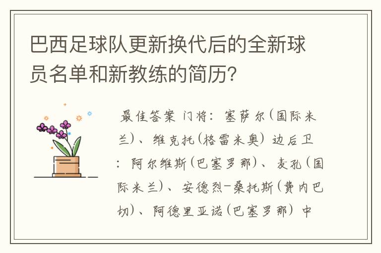 巴西足球队更新换代后的全新球员名单和新教练的简历?