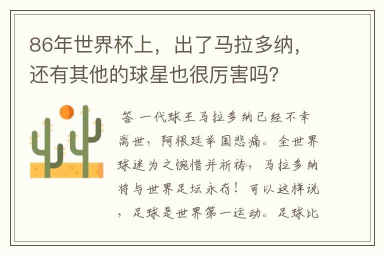 86年世界杯上,出了马拉多纳,还有其他的球星也很厉害吗?