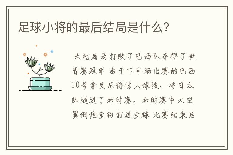 足球小将的最后结局是什么?