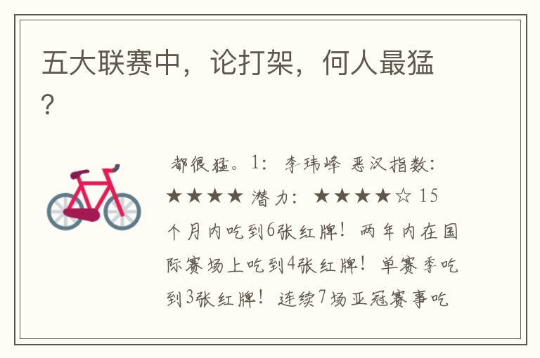 五大联赛中,论打架,何人最猛?