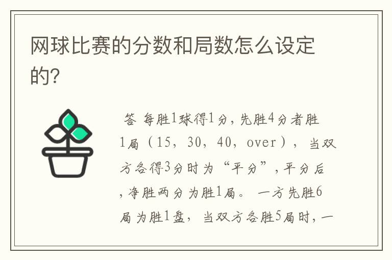 网球比赛的分数和局数怎么设定的?