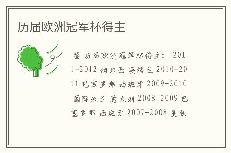 历届欧洲冠军杯得主