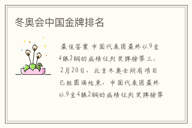 冬奥会中国金牌排名