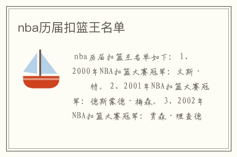 nba历届扣篮王名单