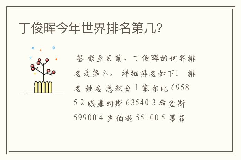 丁俊晖今年世界排名第几?
