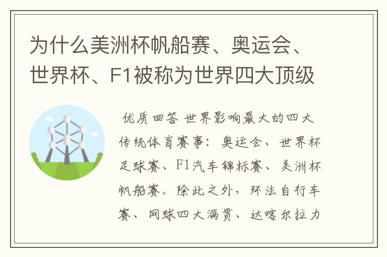 为什么美洲杯帆船赛、奥运会、世界杯、F1被称为世界四大顶级体育赛事,就是说评判的具体标准是什么?