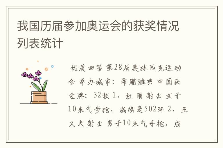 我国历届参加奥运会的获奖情况列表统计