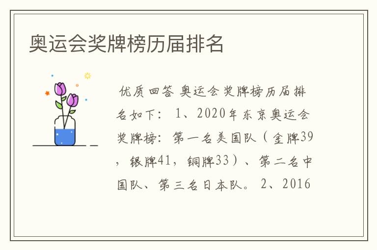奥运会奖牌榜历届排名